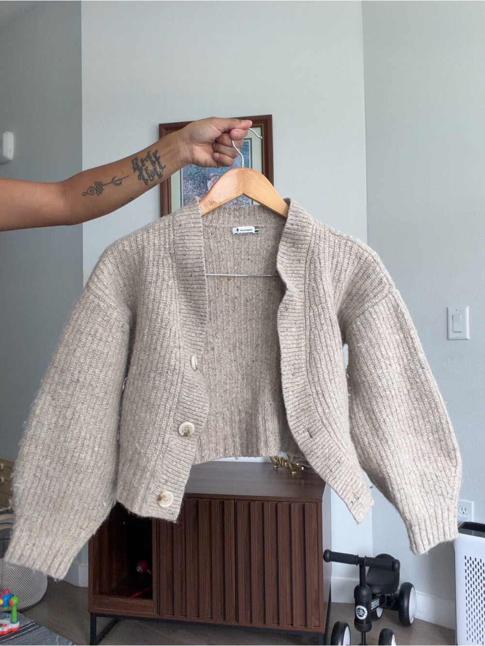 Smartwool Women's Large Cozy Lodge Cropped Cardigan Sweater Oat Heather Tan Kids